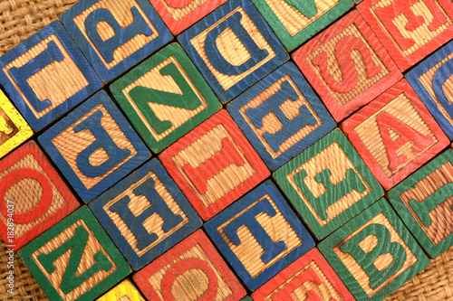 Alphabet Words on Wood blocks - Preschool Education concept