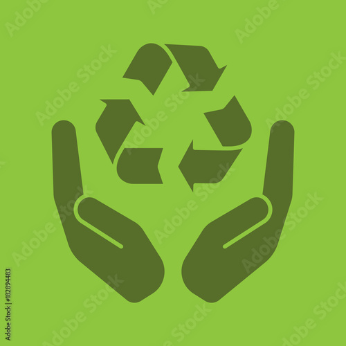 Open palms with recycling sign glyph color icon