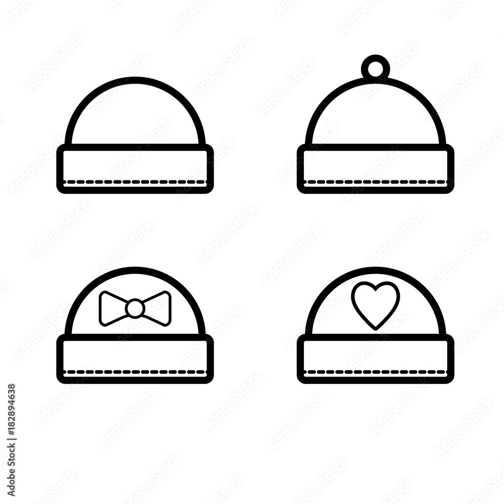 Fototapeta premium Hats. Baby icon on a white background, line design.