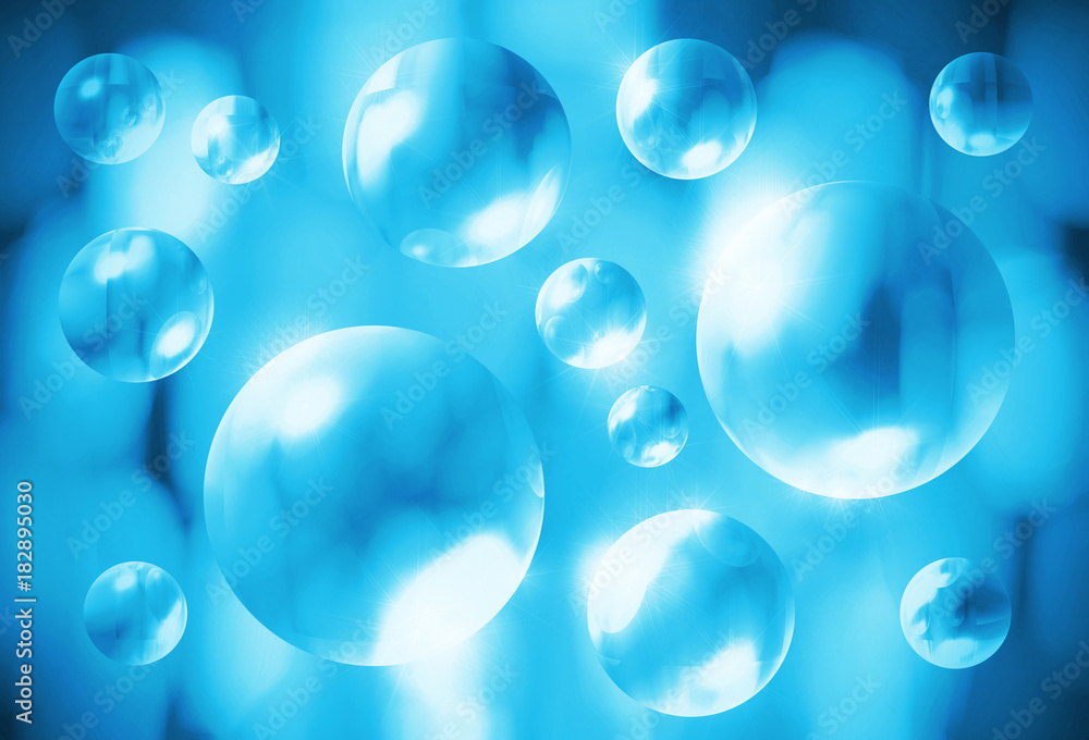 Abstract blue background with transparent 3d bubbles