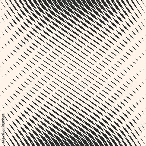 Vector halftone mesh seamless pattern. Abstract graphic texture with rhombuses, dash lines, grid, net, delicate lattice. Monochrome background with gradient transition effect. Modern stylish design 