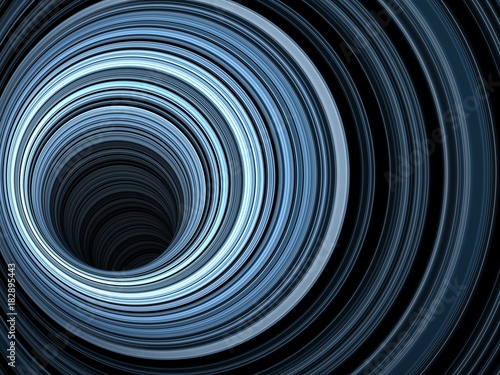 Tunnel of glowing blue rings, 3d render