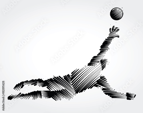 goalkeeper jumping to catch the ball made of black brushstrokes on light background