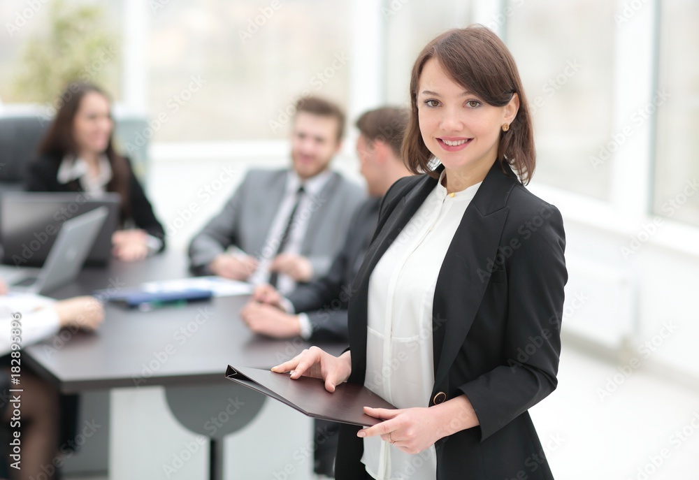 confident young business woman with documents confident young business woman with documents