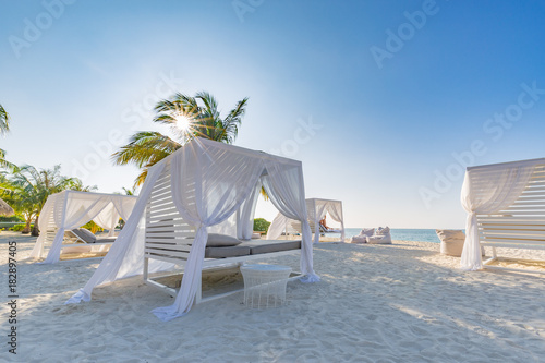 Fototapeta Naklejka Na Ścianę i Meble -  Luxury beach scene. Sea view and clear blue sky