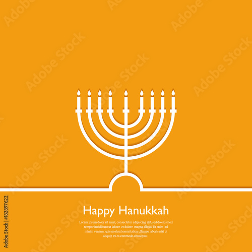 Happy Hanukkah. Holiday religion, jewish festival of Lights. Hanukkah menorah outline greeting card, template, banner. Minimal vector illustration. Flat design.