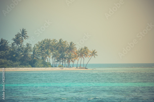 Perfect tranquil beach scene, soft sunlight and white sand and blue endless sea as tropical landscape