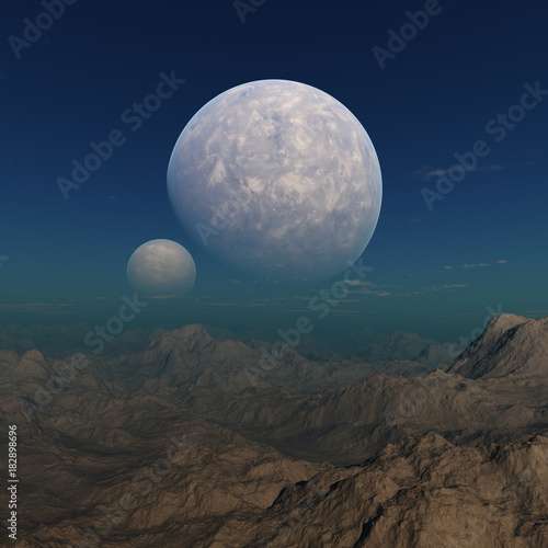 Fototapeta Naklejka Na Ścianę i Meble -  3d rendered Space Art: Alien Planet - A Fantasy Landscape