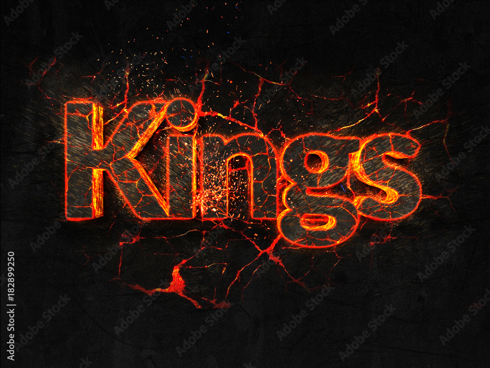 Kings Fire text flame burning hot lava explosion background.