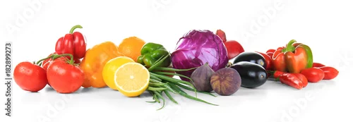 Panel kuchenny z motywem Composition of different fruits and vegetables on white background