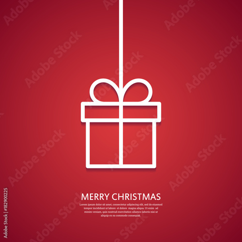 Outline hanging gift box. Minimal Christmas greeting card. Vector illustration.