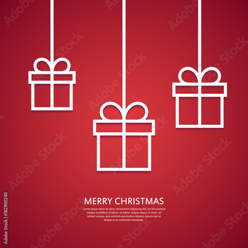 Outline hanging gift boxes. Minimal Christmas greeting card. Vector illustration.