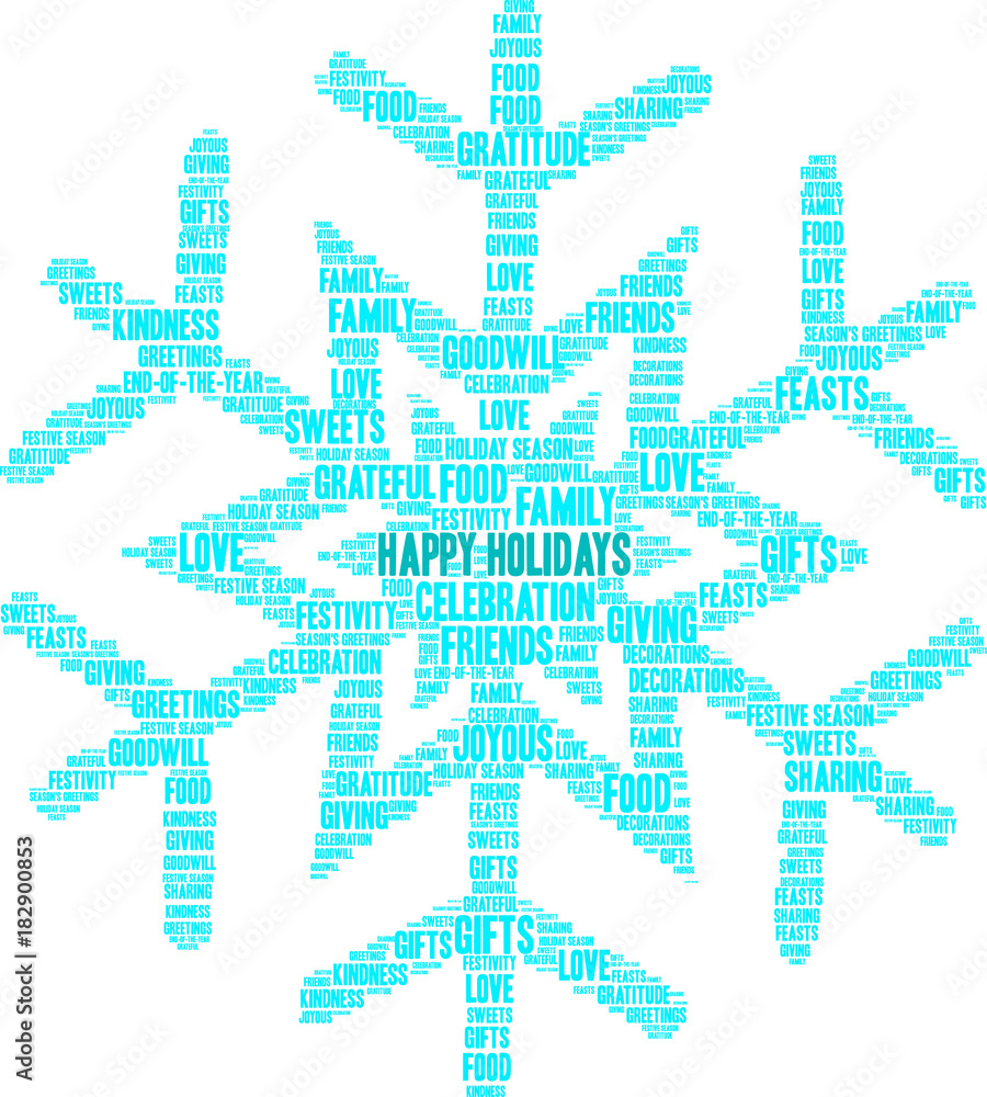 Happy Holidays Word Cloud on a white background. 