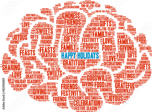 Happy Holidays Word Cloud on a white background. 