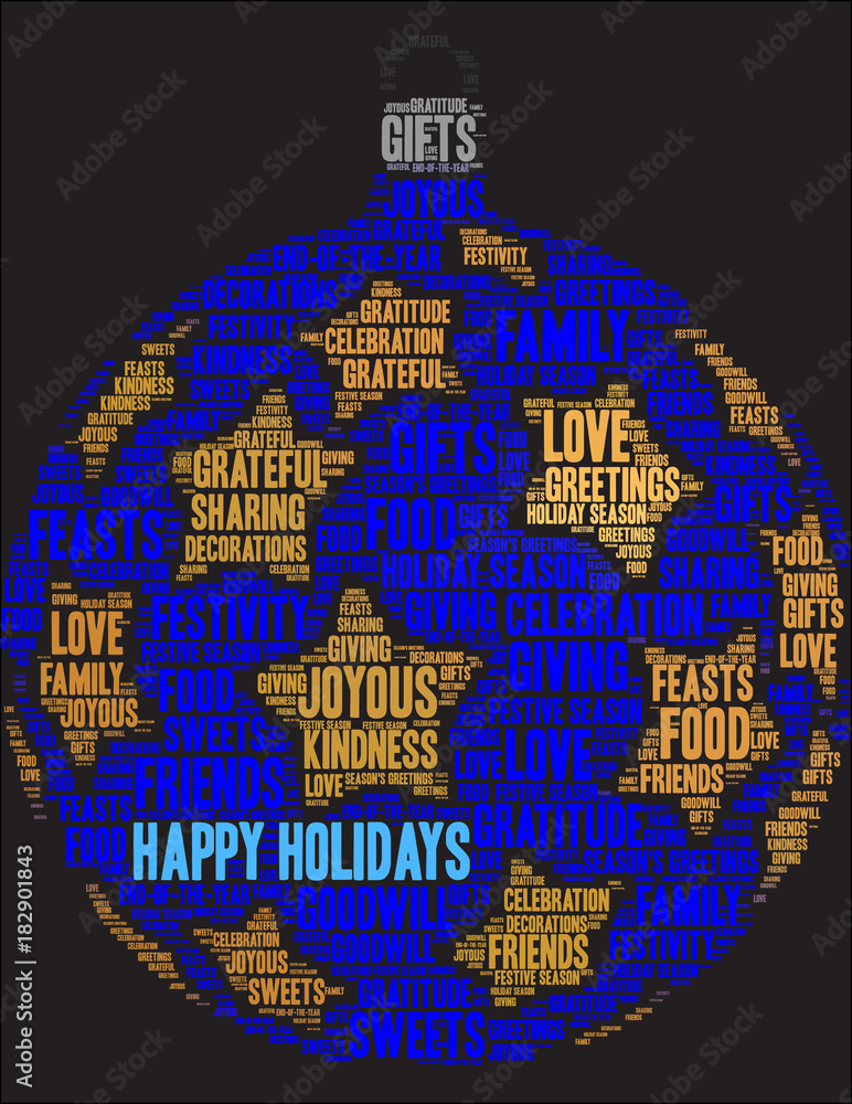 Happy Holidays Word Cloud on a black background. 
