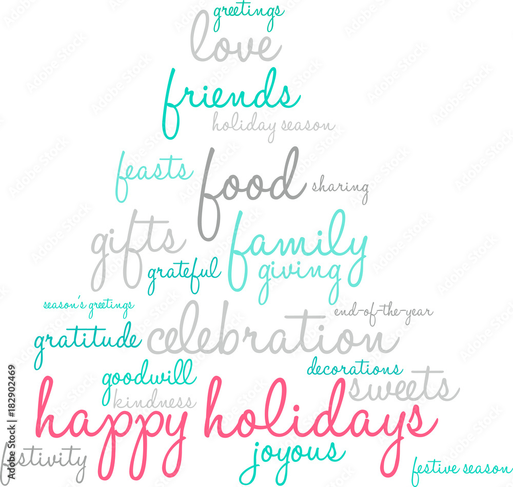 Happy Holidays Word Cloud on a white background. 