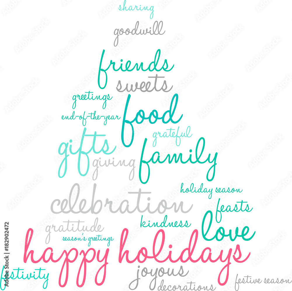 Happy Holidays Word Cloud on a white background. 