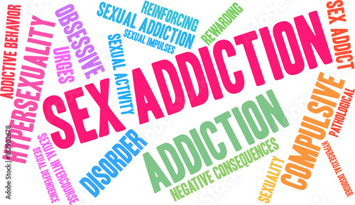 Sex Addiction Word Cloud on a white background. 
