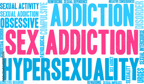 Sex Addiction Word Cloud on a white background. 