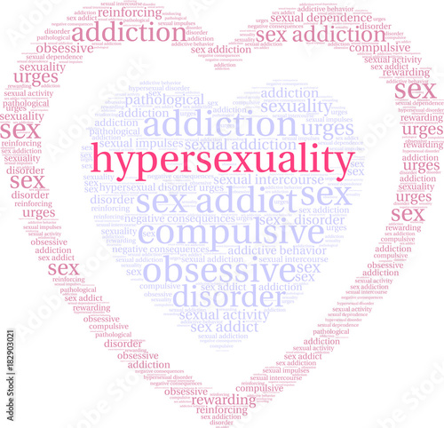 Hypersexuality Word Cloud on a white background. 