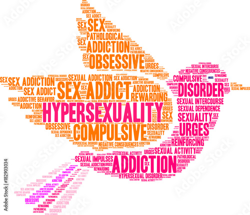 Hypersexuality Word Cloud on a white background. 