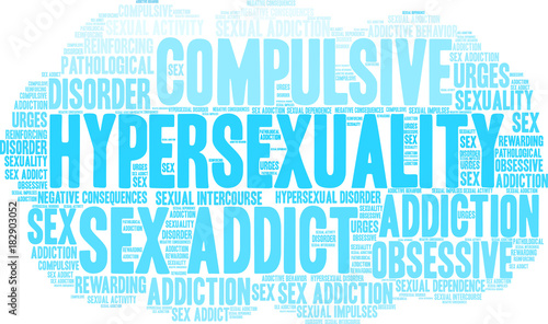 Hypersexuality Word Cloud on a white background. 