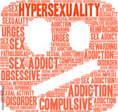 Hypersexuality Word Cloud on a white background. 