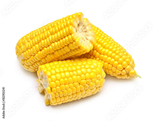 A corn is isolated on white background. Flat lay, top view