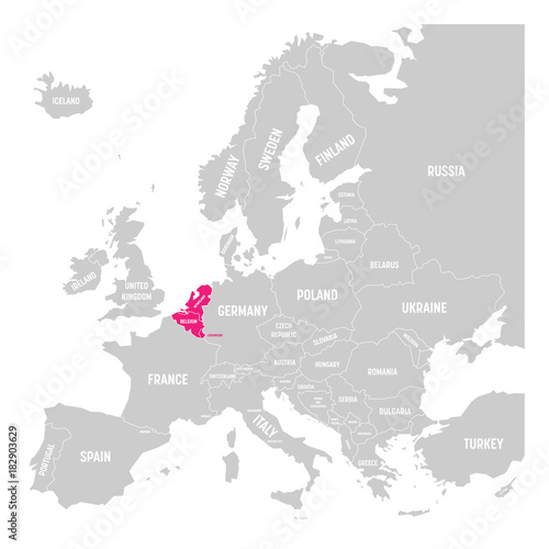 Obraz na płótnie Benelux states Belgium, Netherlands and Luxembourg pink highlighted in the political map of Europe