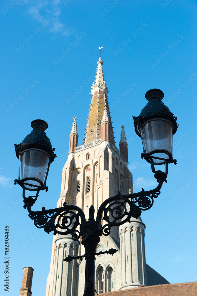 Street lantern on historical center of Brugge, Belgium