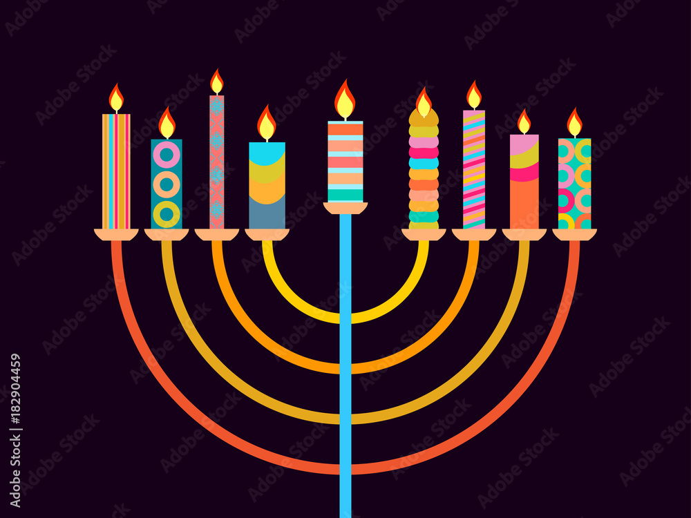 Happy Chanukah. Candlestick with nine candles of different colors. Vector illustration Happy Chanukah. Candlestick with nine candles of different colors. Vector illustration