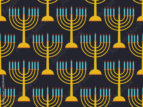 Hanukkah seamless pattern candlestick with nine candles. Vector illustration