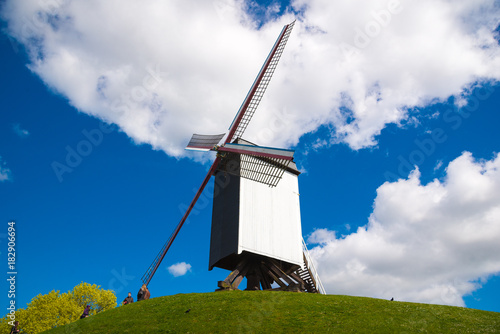 Wooden windmill in Bruges, Belgium photo