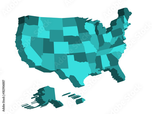 3D map of United States of America, USA, divided into federal states. Vector illustration.