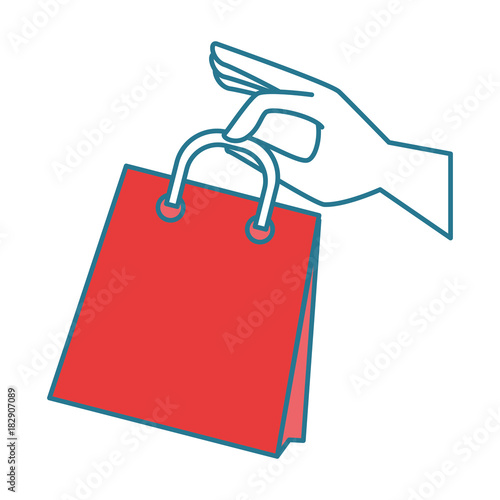 hand with shopping bag isolated icon vector illustration design
