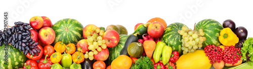 Panoramic collection fresh fruits and vegetables for skinali isolated on white background. Top view