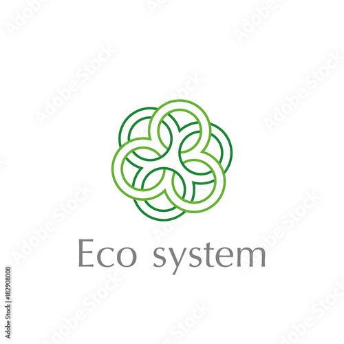 Abstract Circle logo template. Tree circles combined. Icons business logo. Concept of unity. Green triple icon eco system. AI10