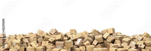 Logistic concept. Big pile of cardboard boxes. 3d illustration