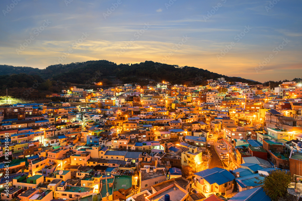 Gamcheon Culture Village at night in Busan, South Korea.