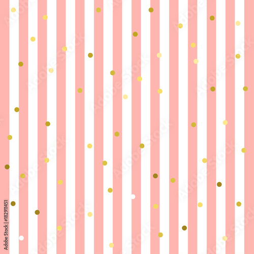 Golden background Vector illustration Gold glitter confetti on striped rose background Cute abstract backdrop template