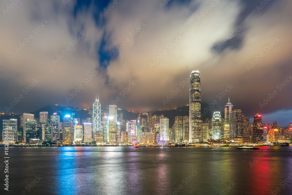 Night view of Victoria Harbour in Hong Kong. Asia.