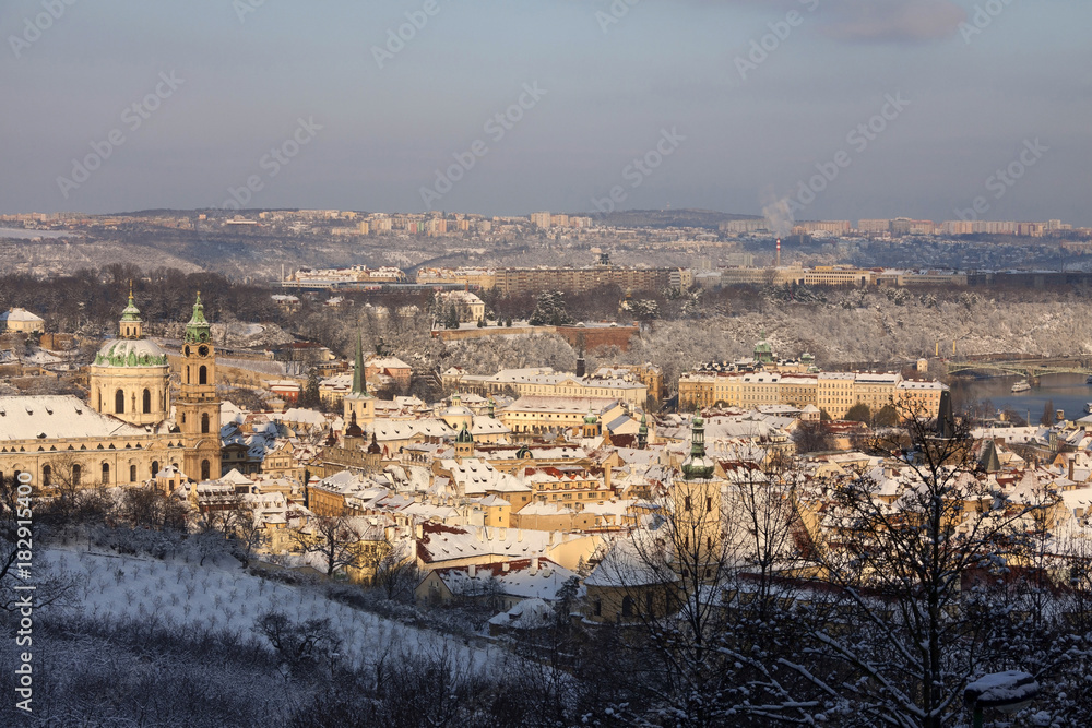 Christmas snowy Prague City, Czech republic