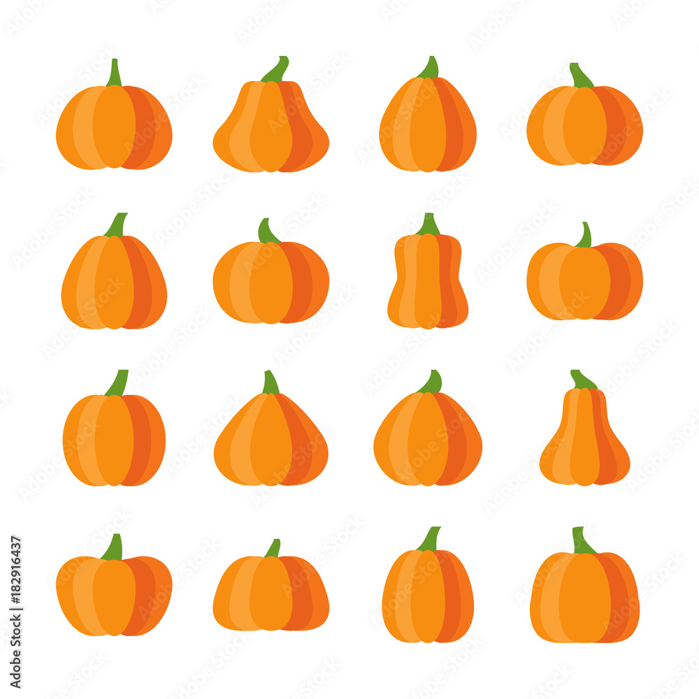 Halloween Pumpkin icon set flat style collection Halloween Pumpkin icon set flat style collection