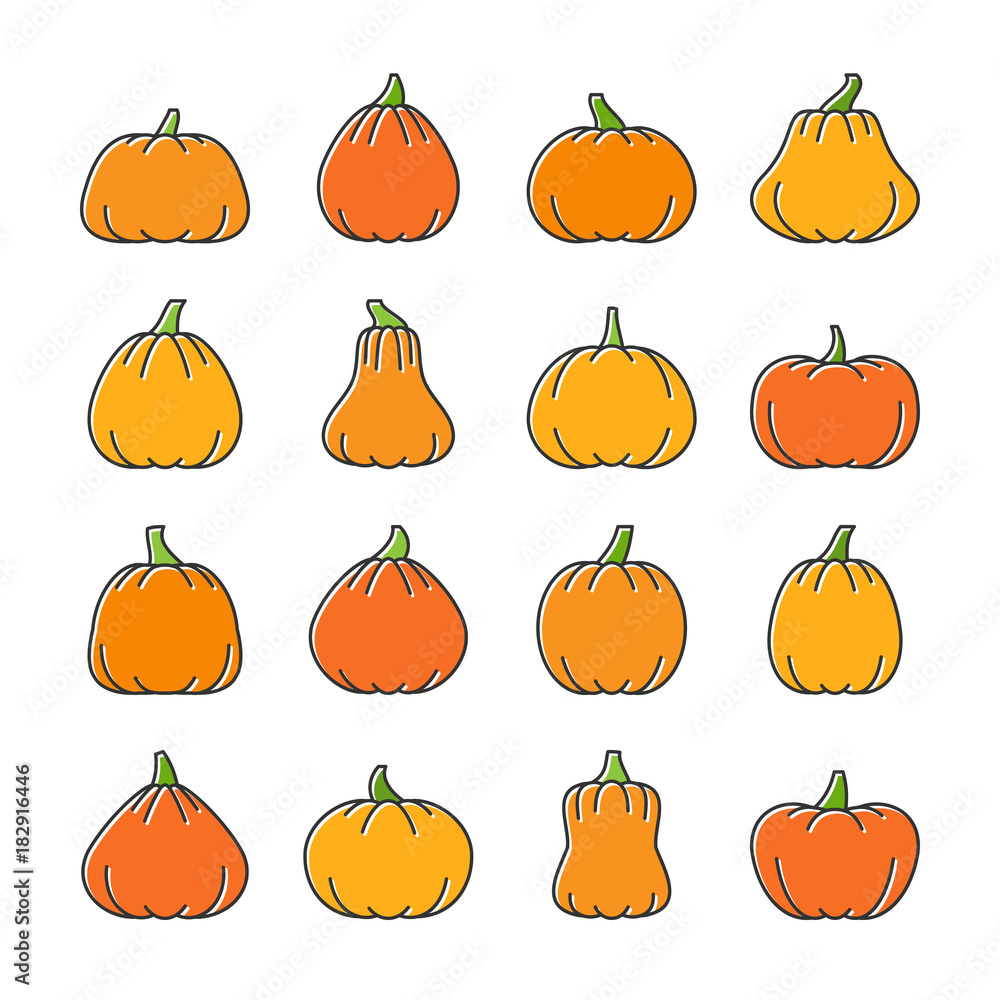 Halloween pumpkin line icon set Halloween pumpkin line icon set