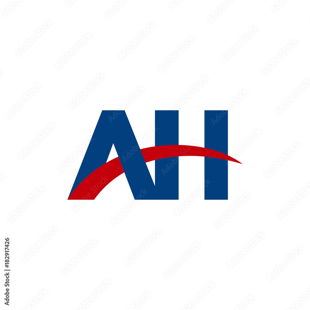 Initial letter AH, overlapping movement swoosh logo, red blue color Initial letter AH, overlapping movement swoosh logo, red blue color