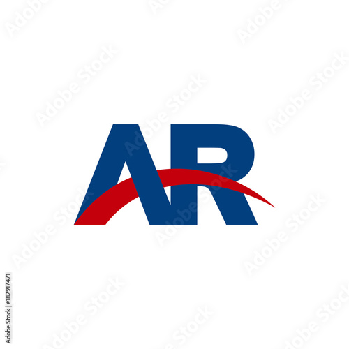 Initial letter AR, overlapping movement swoosh logo, red blue color