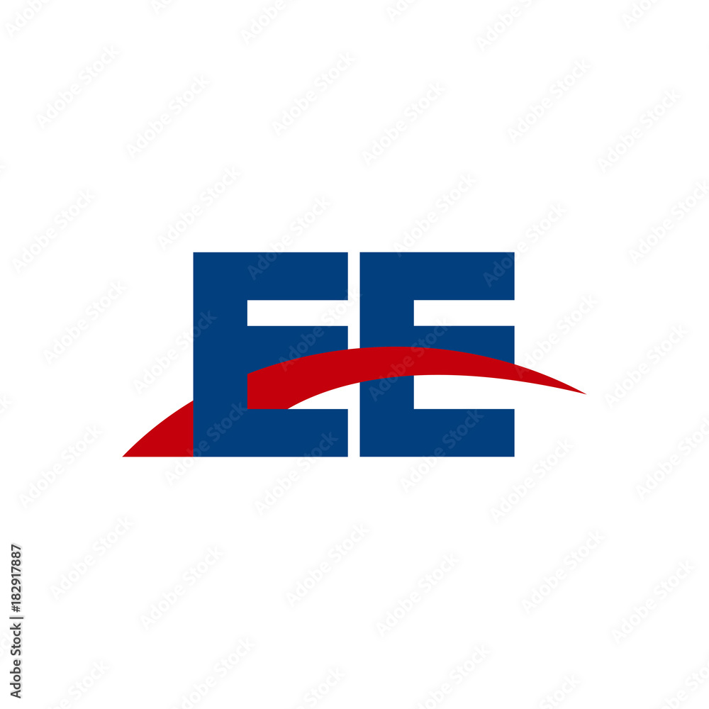 Initial letter EE, overlapping movement swoosh logo, red blue color Initial letter EE, overlapping movement swoosh logo, red blue color
