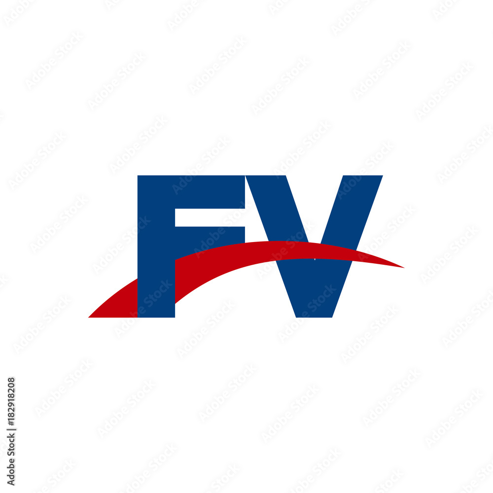 Initial letter FV, overlapping movement swoosh logo, red blue color Initial letter FV, overlapping movement swoosh logo, red blue color