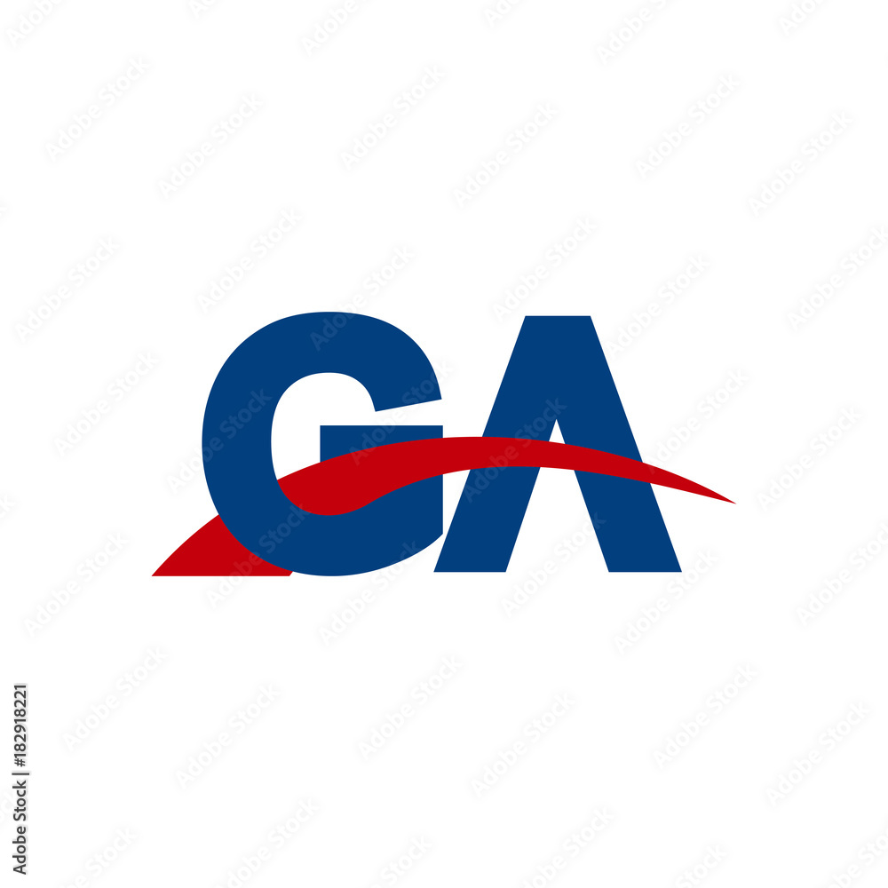 Initial letter GA, overlapping movement swoosh logo, red blue color Initial letter GA, overlapping movement swoosh logo, red blue color
