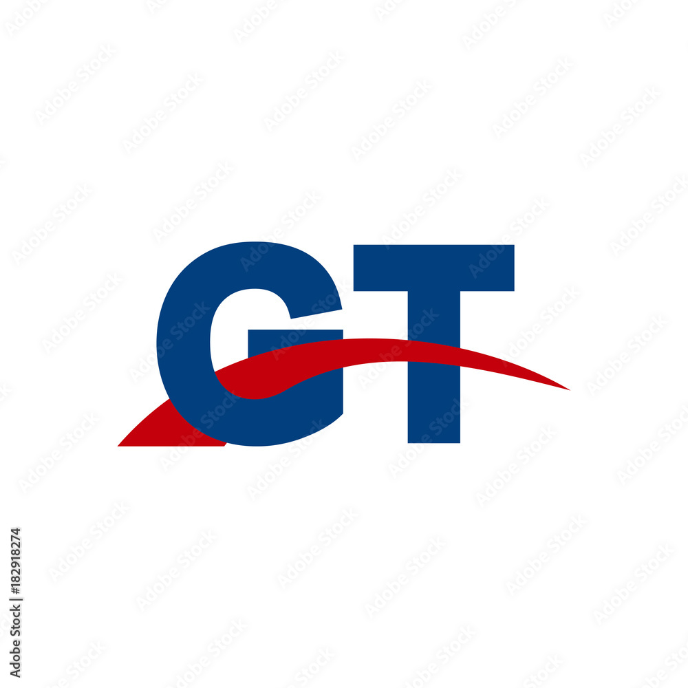 Initial letter GT, overlapping movement swoosh logo, red blue color Initial letter GT, overlapping movement swoosh logo, red blue color
